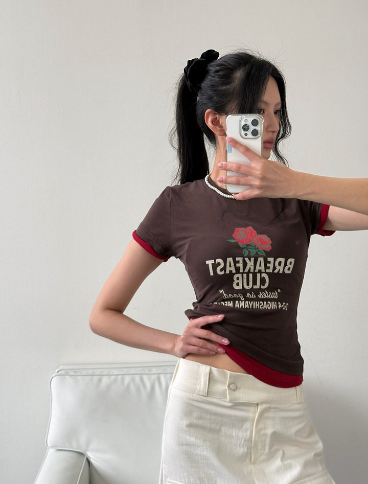 Rare Closet - Korean Women Fashion - #womensfashion - Rose Double Contrast Tee - 12