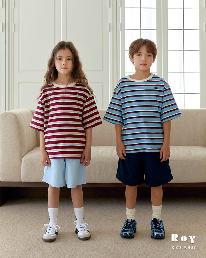 Roy - Korean Children Fashion - #kidsshorts - Retro Stripe Tee - 6