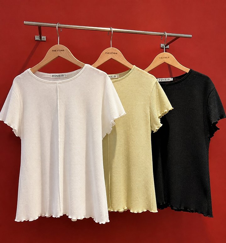 The Fine.b - Korean Women Fashion - #womensfashion - Waffle Frill Short Sleeve Tee