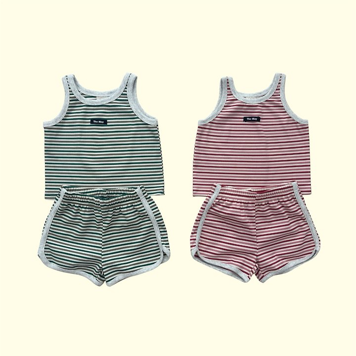 The May - Korean Children Fashion - #fashionkids - Round Stripe Sleeveless Set - 8