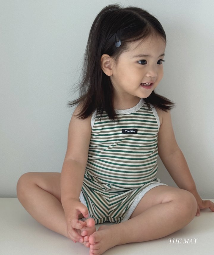 The May - Korean Children Fashion - #todddlerfashion - Round Stripe Sleeveless Set