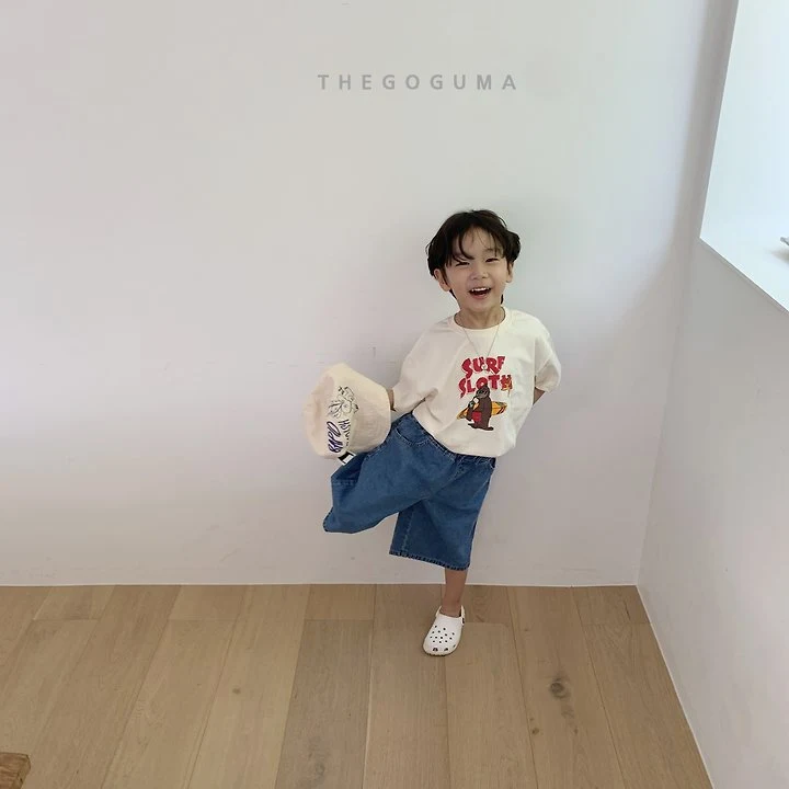 Thegoguma - Korean Children Fashion - #fashionkids - Label Bermuda Denim Pants - 12