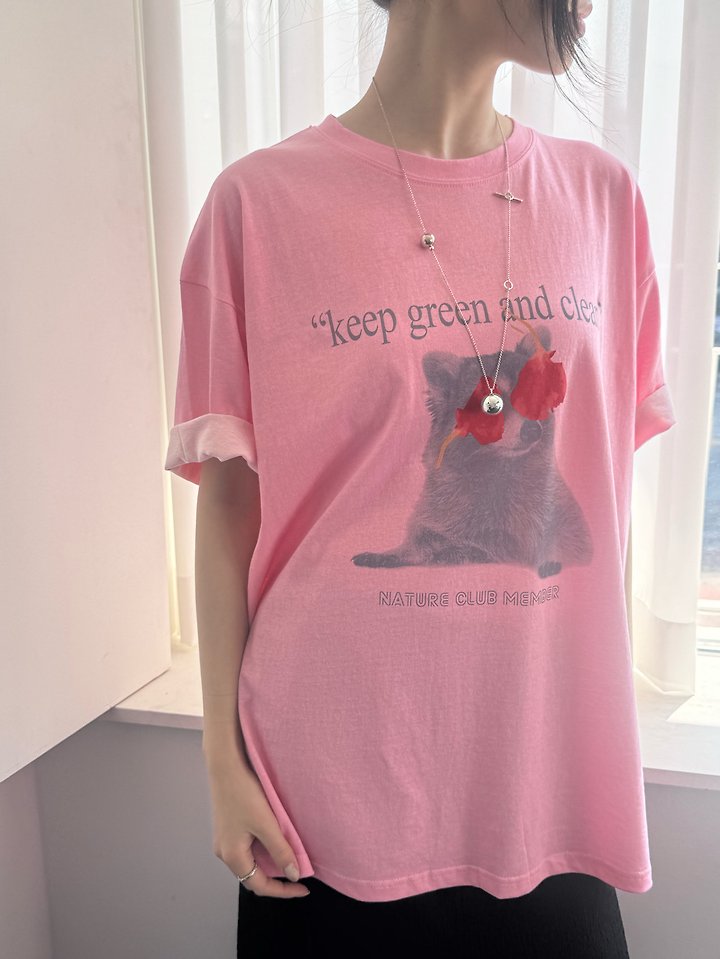Theres - Korean Women Fashion - #momslook - Cat Flower Tee (Charcoal) - 12
