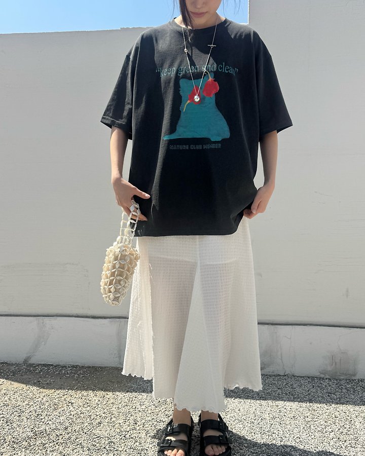 Theres - Korean Women Fashion - #momslook - Cat Flower Tee (Charcoal) - 2
