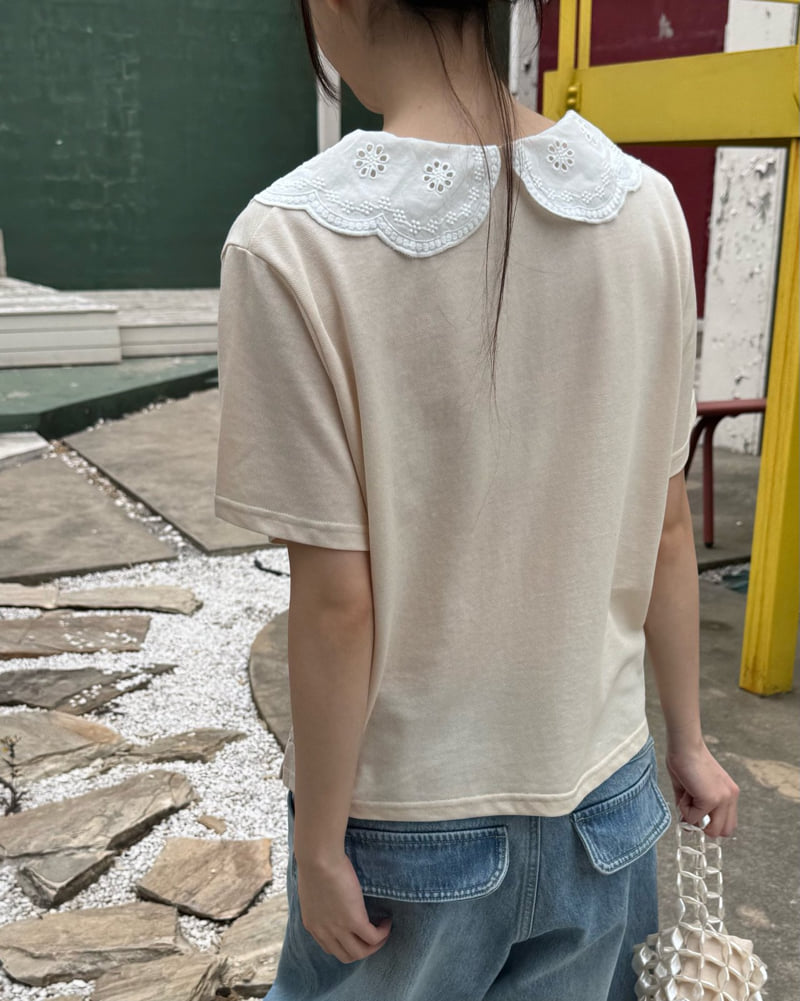 Theres - Korean Women Fashion - #thatsdarling - Lace Collar Tee - 9