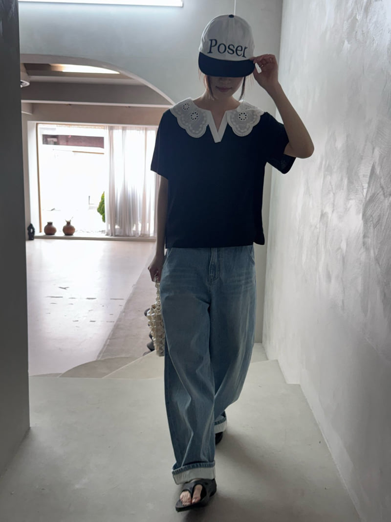 Theres - Korean Women Fashion - #womensfashion - Lace Collar Tee - 2