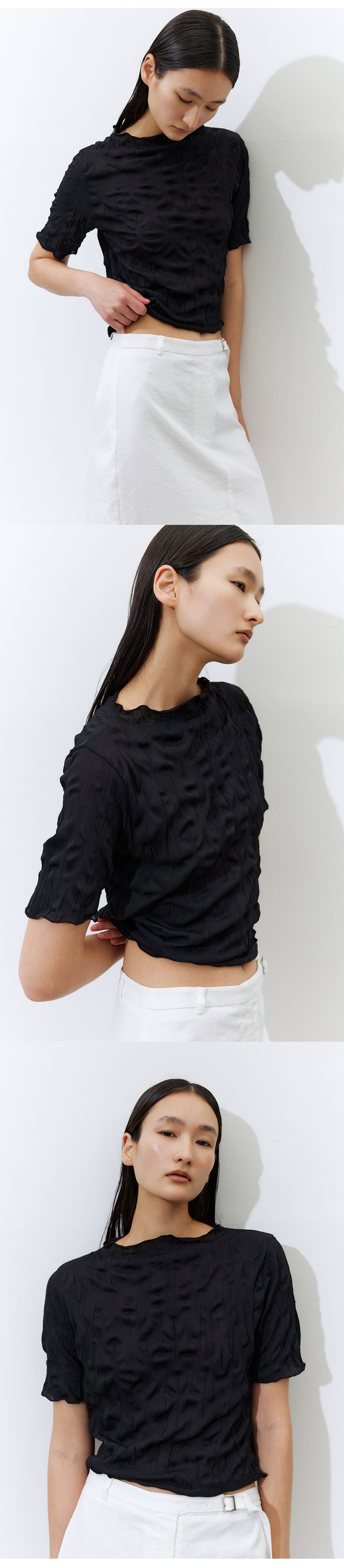 Understanding - Korean Women Fashion - #momslook - Short-Sleeved Spandex Pleats - 3