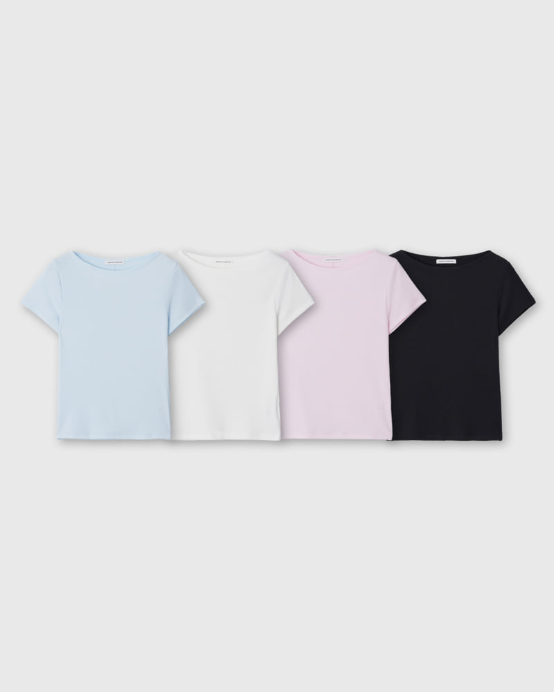 Understanding - Korean Women Fashion - #vintageinspired - Ribbed Boat Neck Short Sleeve - 4