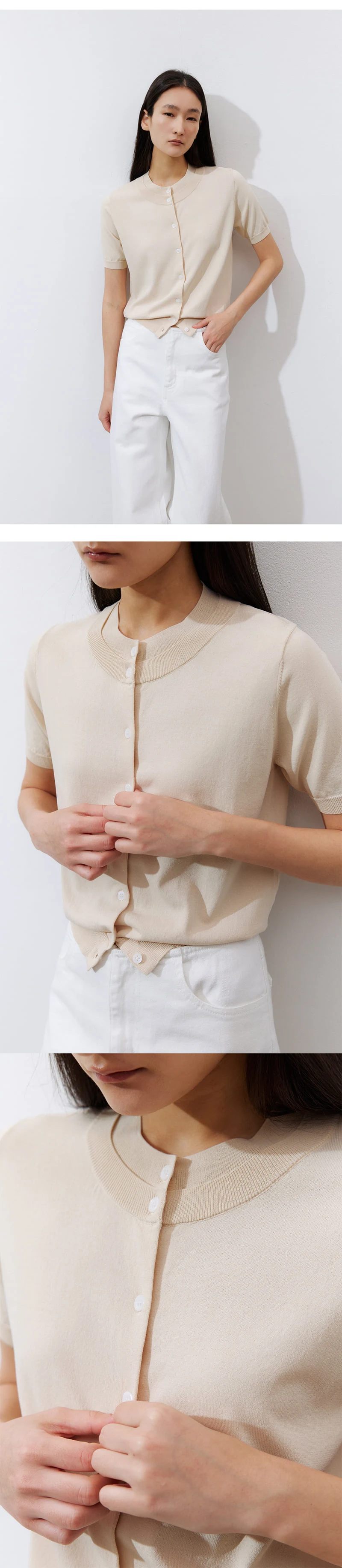 Understanding - Korean Women Fashion - #womensfashion - Double Neck Knit Short Sleeve Cardigan - 3