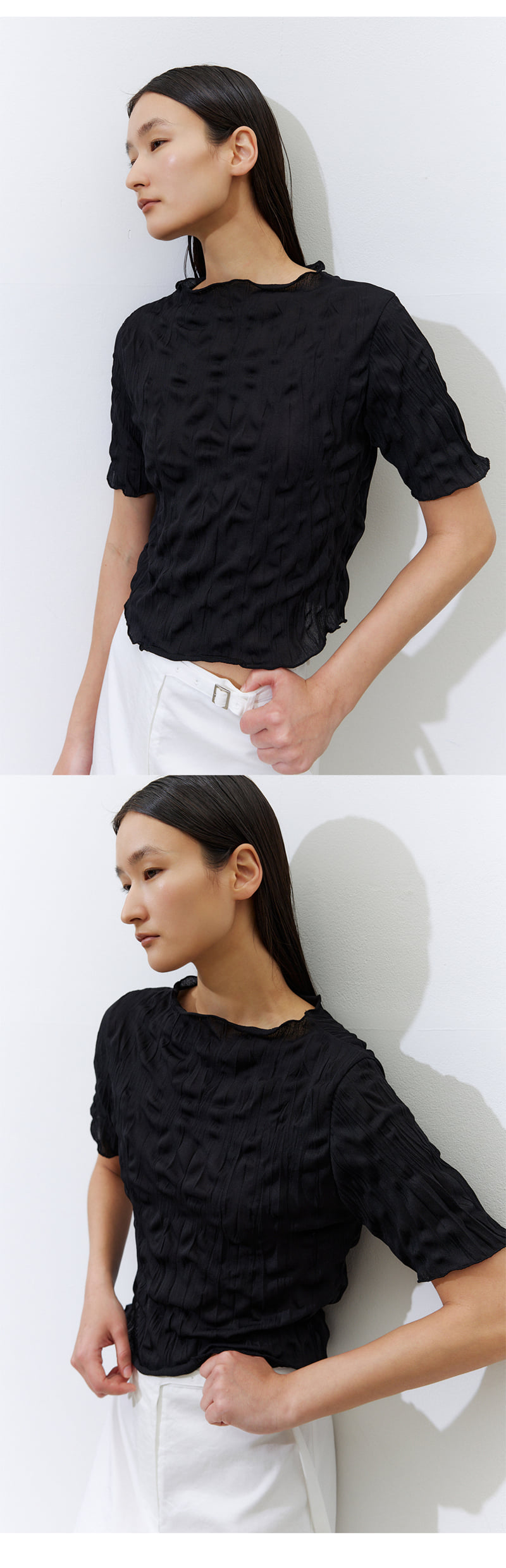 Understanding - Korean Women Fashion - #momslook - Short-Sleeved Spandex Pleats - 4