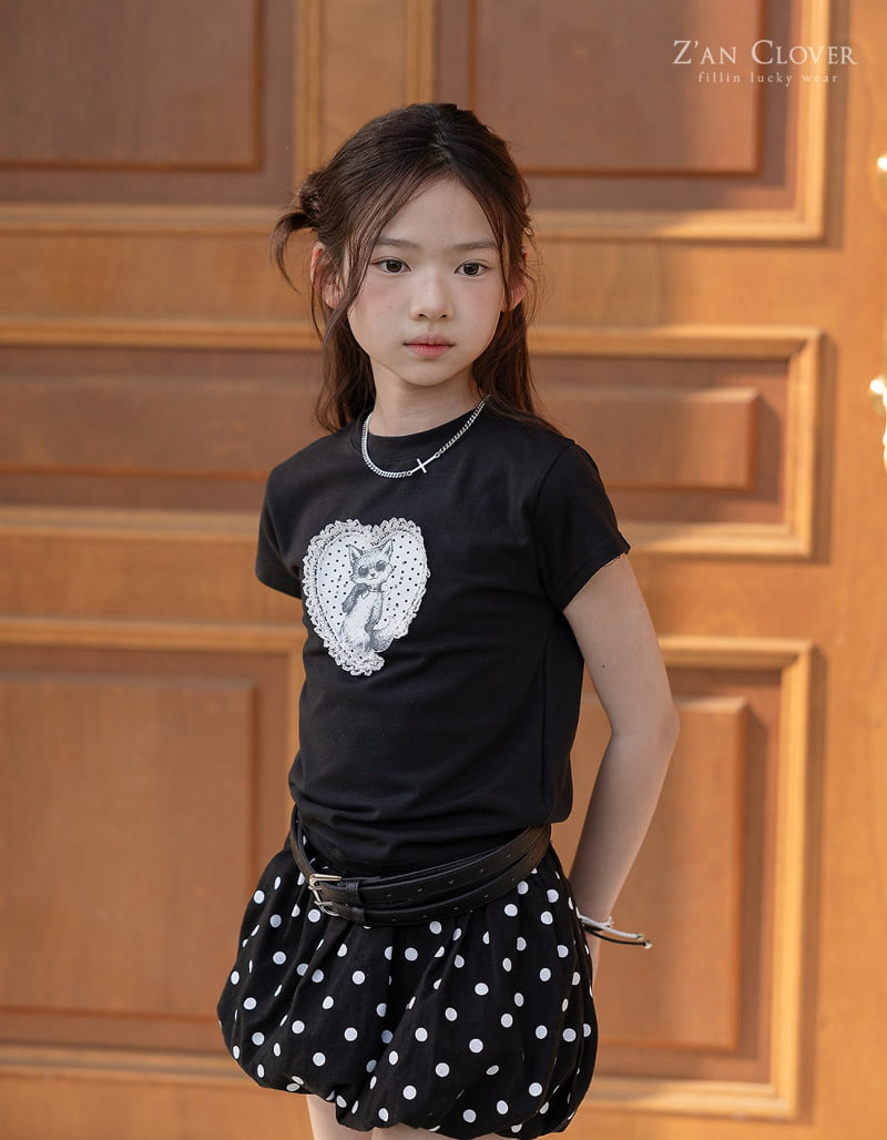 Zan Clover - Korean Children Fashion - #childofig - Lace Heart Cat Tee - 3
