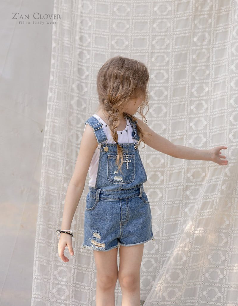 Zan Clover - Korean Children Fashion - #childofig - Cut-Off Denim Overalls - 11