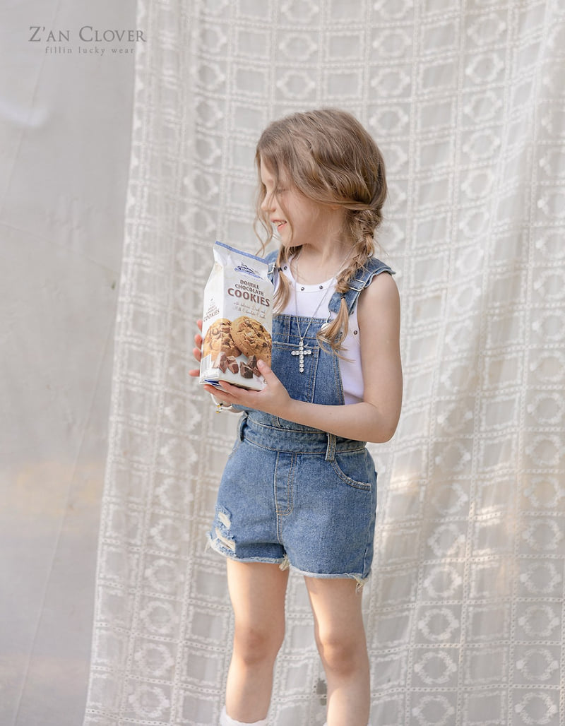 Zan Clover - Korean Children Fashion - #childrensboutique - Cut-Off Denim Overalls - 12