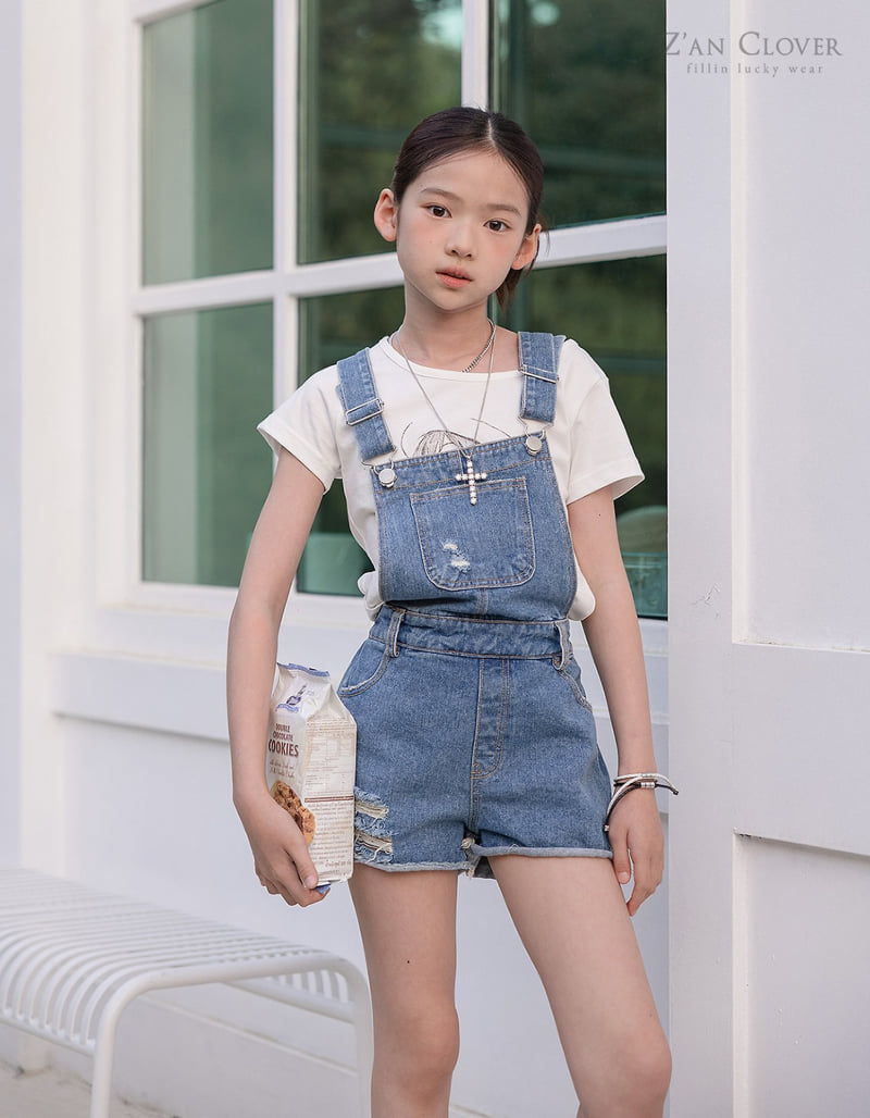 Zan Clover - Korean Children Fashion - #Kfashion4kids - Cut-Off Denim Overalls - 4