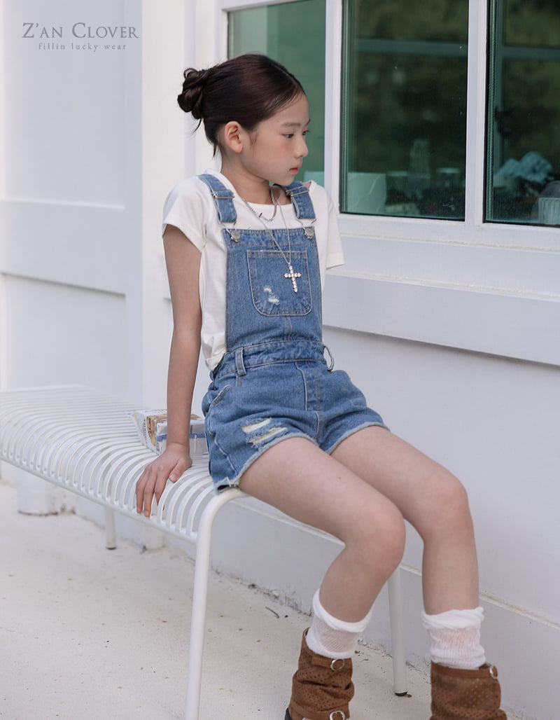 Zan Clover - Korean Children Fashion - #magicofchildhood - Cut-Off Denim Overalls - 5
