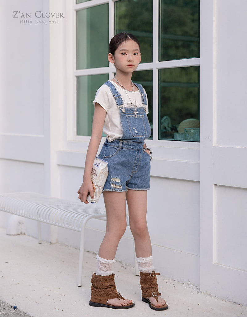 Zan Clover - Korean Children Fashion - #minifashionista - Cut-Off Denim Overalls - 6