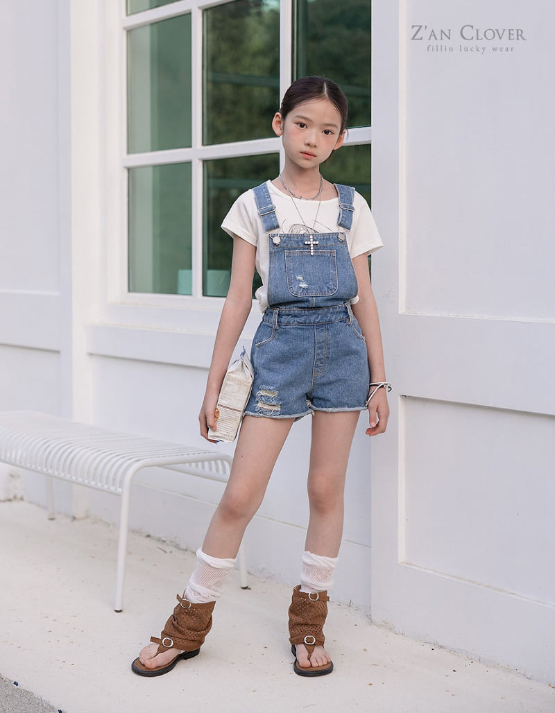 Zan Clover - Korean Children Fashion - #prettylittlegirls - Cut-Off Denim Overalls - 7