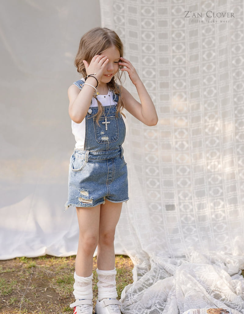 Zan Clover - Korean Children Fashion - #stylishchildhood - Cut-Off Denim Overalls - 10