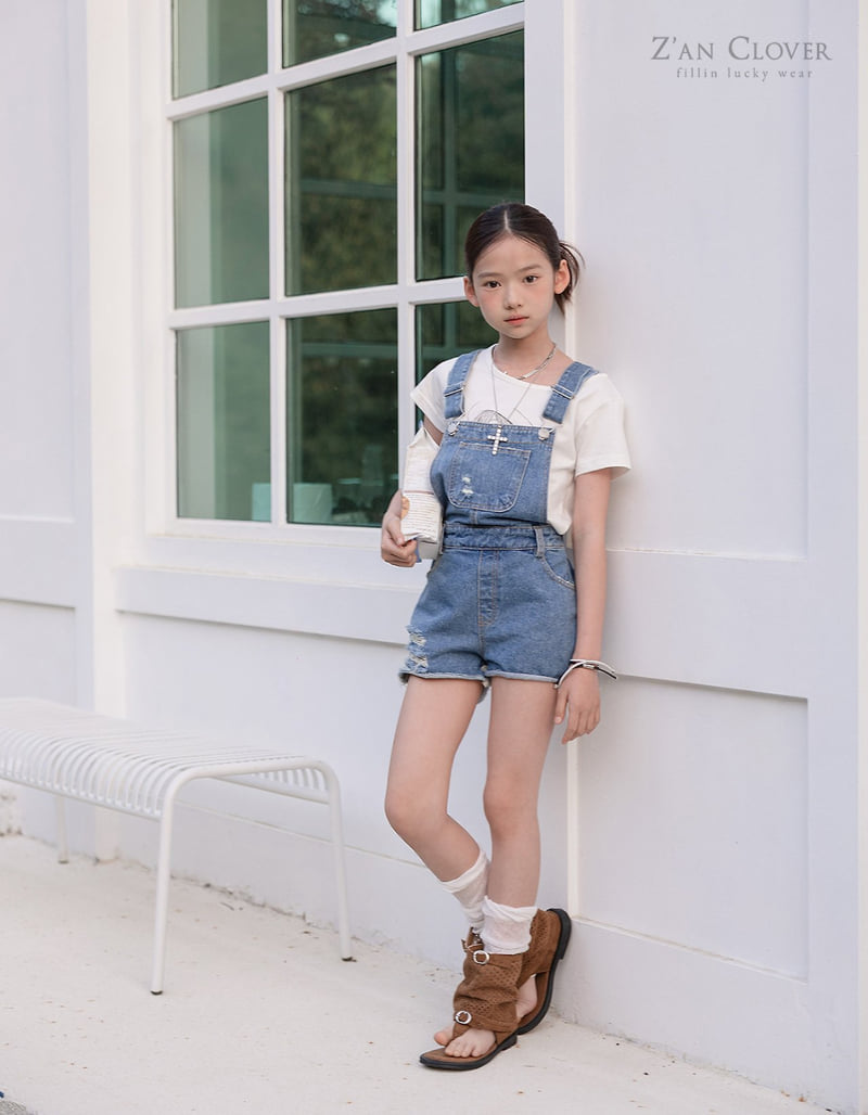 Zan Clover - Korean Children Fashion - #todddlerfashion - Cut-Off Denim Overalls - 8