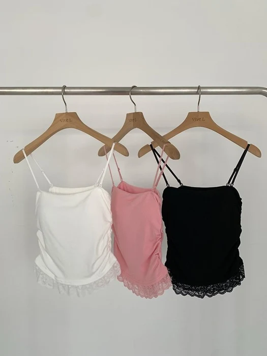 Lace Shirring Cap Sleeveless Top
