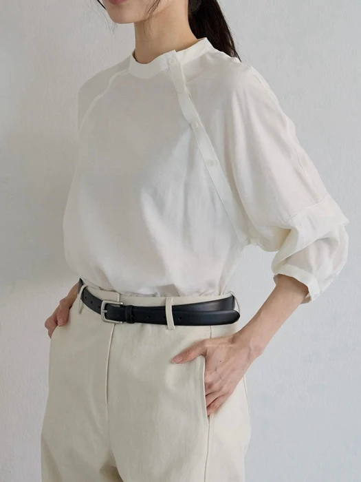 Diagonal Button Satin Blouse