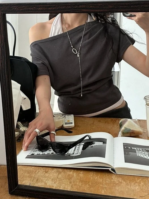 Two-Way Halter Layered Asymmetric Short-Sleeve Top Two-Way Halter Layered Asymmetric Short-Sleeve Top