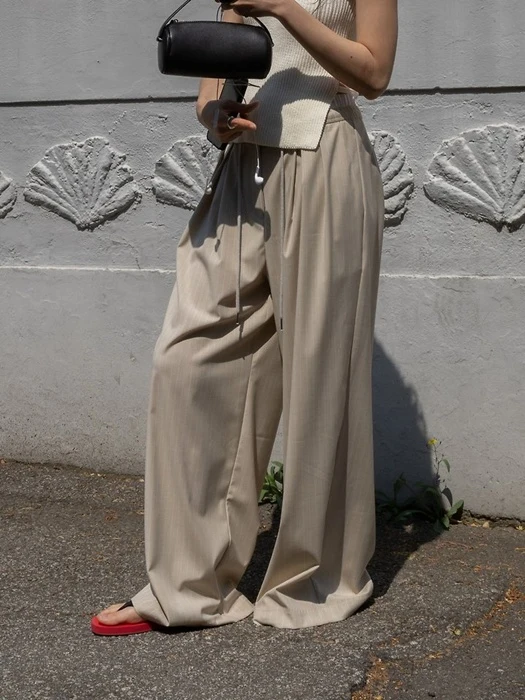 Pinstripe Double-Waist Pants