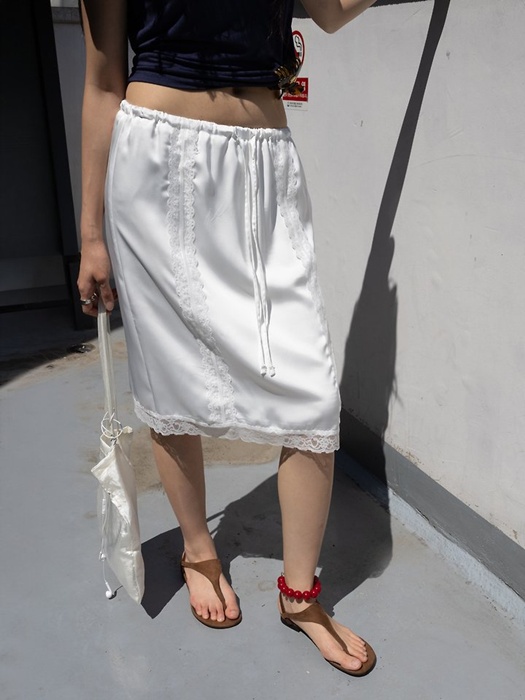 Lace Trim Silky Midi Skirt