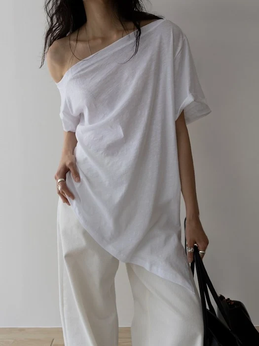 Slub Asymmetric Slit Off-Shoulder Top Slub Asymmetric Slit Off-Shoulder Top