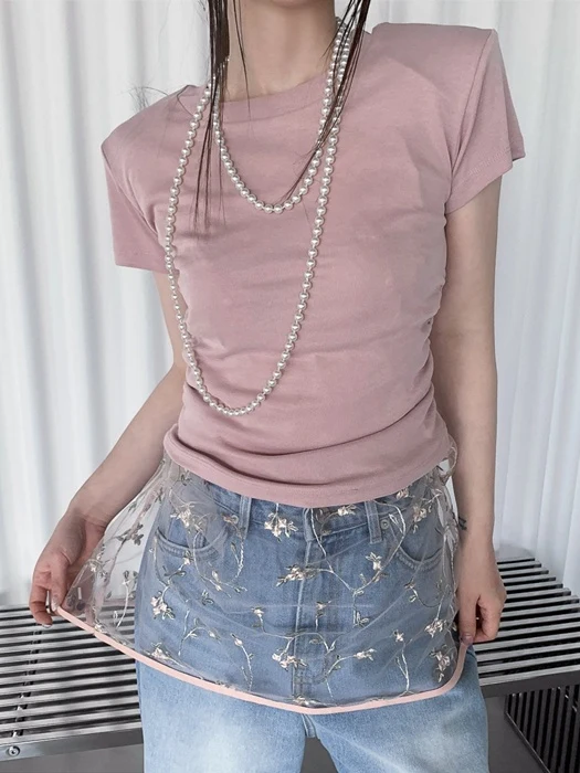 Shirring Padded Short-Sleeve Tee