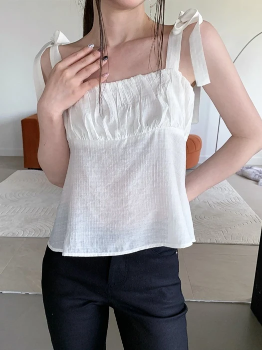 Shirring Volume Sleeveless Blouse
