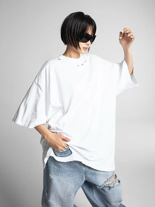 Oversized Pigment-Washed Cut Detail Tee Oversized Pigment-Washed Cut Detail Tee