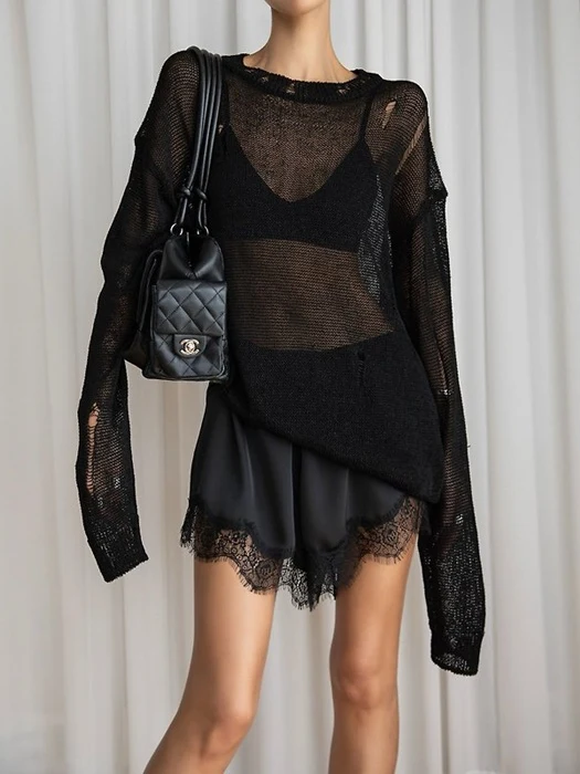 Distressed Sheer Linen Knit Top Distressed Sheer Linen Knit Top