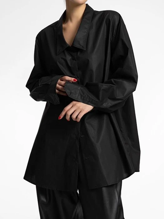 Low-Collar Paper Button-Down Shirt
