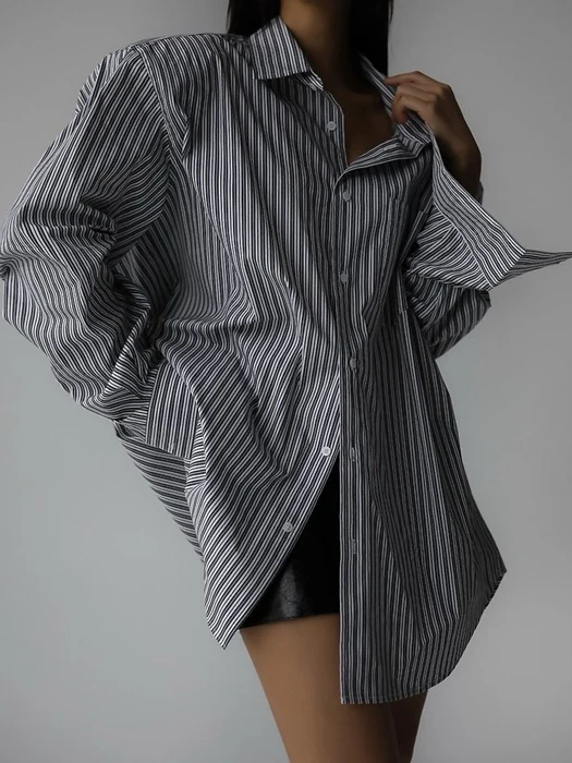 Boyfriend-Fit Oversized Stripe Button-Down Shirt Boyfriend-Fit Oversized Stripe Button-Down Shirt