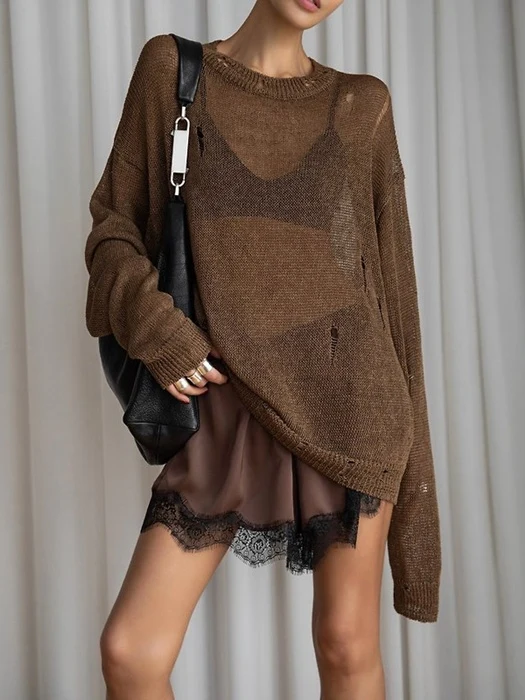 Distressed Sheer Linen Knit Top Distressed Sheer Linen Knit Top