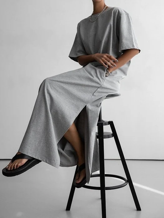 One-Side Slit Detail Oversized Maxi One-piece One-Side Slit Detail Oversized Maxi One-piece