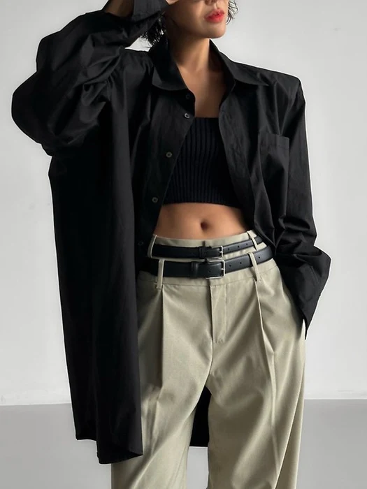 Maxi Oversized Padded-Shoulder Cotton Button-Down Shirt Maxi Oversized Padded-Shoulder Cotton Button-Down Shirt