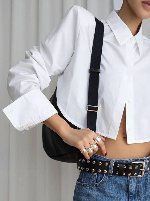 Classic Shoulder-Pad Cropped Button-Down Shirt Classic Shoulder-Pad Cropped Button-Down Shirt