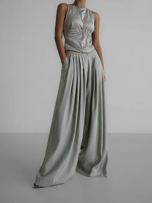 Bamboo Pleated Pintuck Wide Trousers Bamboo Pleated Pintuck Wide Trousers