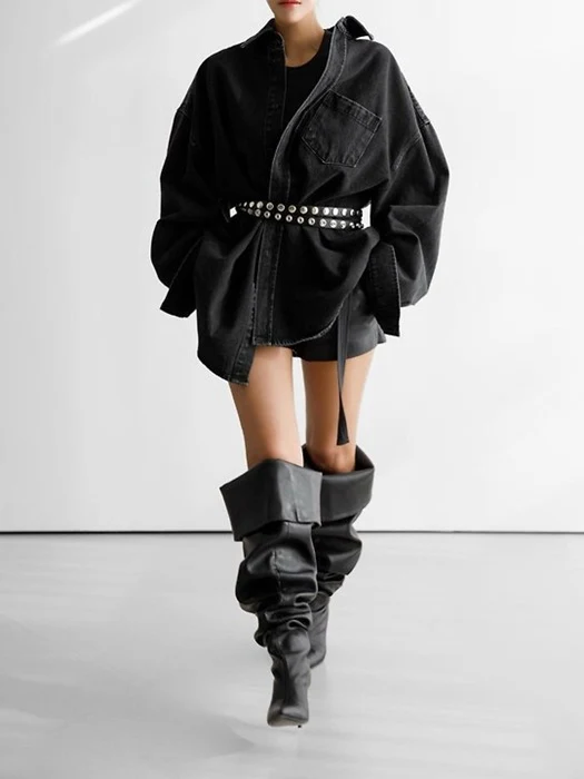 Maxi Oversized Washed Denim Button-Down Shirt Maxi Oversized Washed Denim Button-Down Shirt