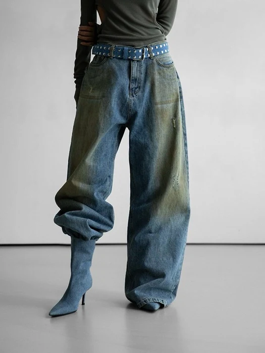 Dusty Mud Wash Wide Denim Trousers Dusty Mud Wash Wide Denim Trousers
