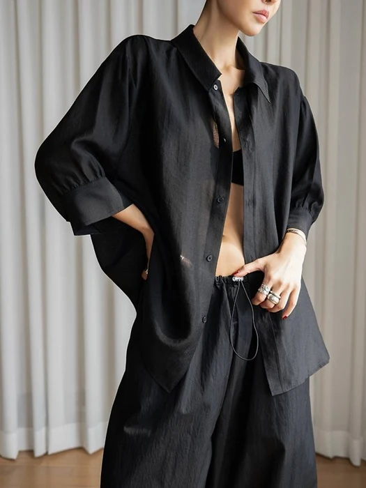 Soft Sheer Stripe Half-Sleeve Shirt Soft Sheer Stripe Half-Sleeve Shirt