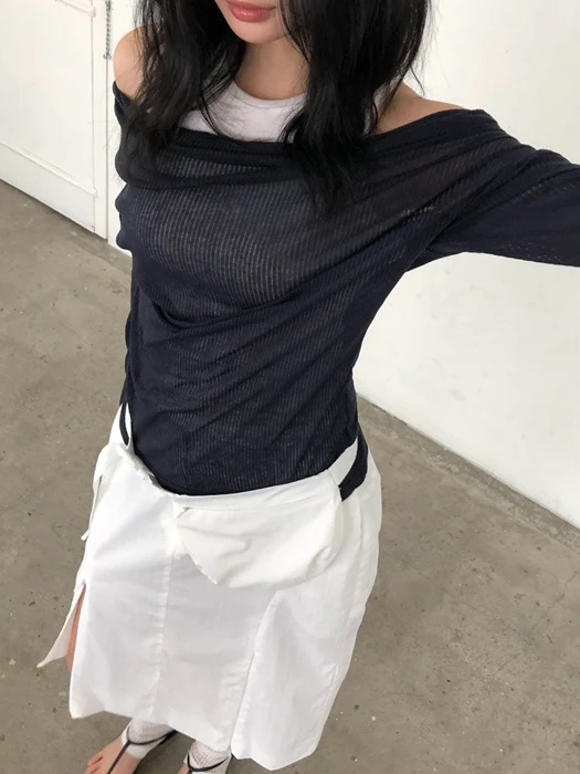 Draped Shoulder Knit Top