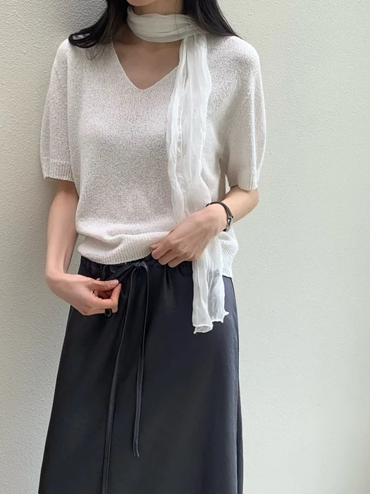 Boucle Wholegarment V-Neck Short-Sleeve Knit Boucle Wholegarment V-Neck Short-Sleeve Knit