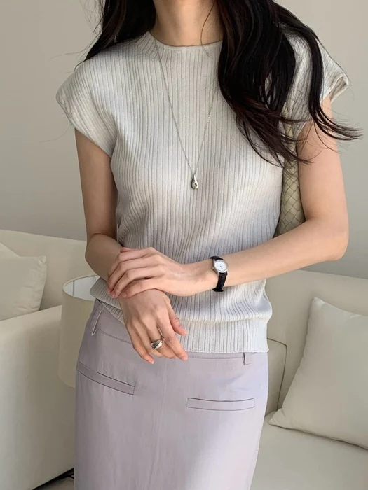Taupe Ribbed Short-Sleeve Knit