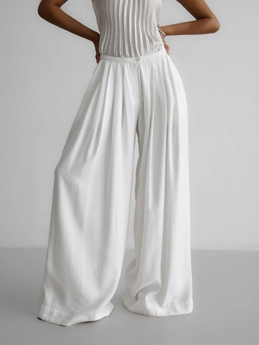 Bamboo Pleated Pintuck Wide-Leg Trousers Bamboo Pleated Pintuck Wide-Leg Trousers
