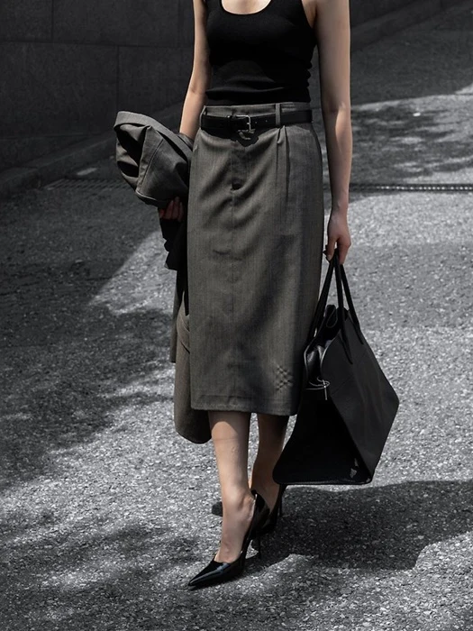 Summer Wool Pintuck Pencil Skirt