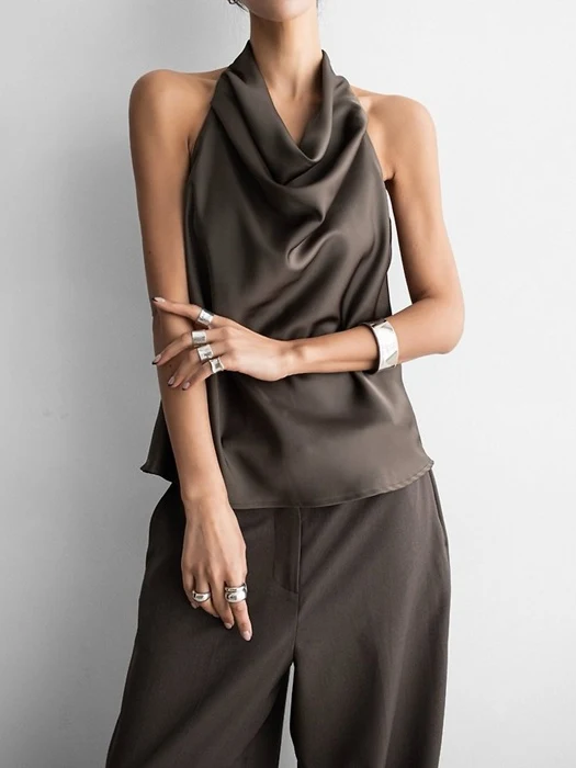Classic Satin Halter Neck Blouse