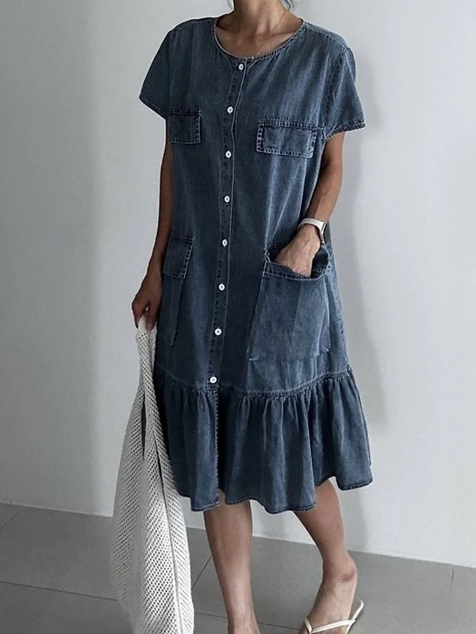 Ruffled Tencel Denim Dress